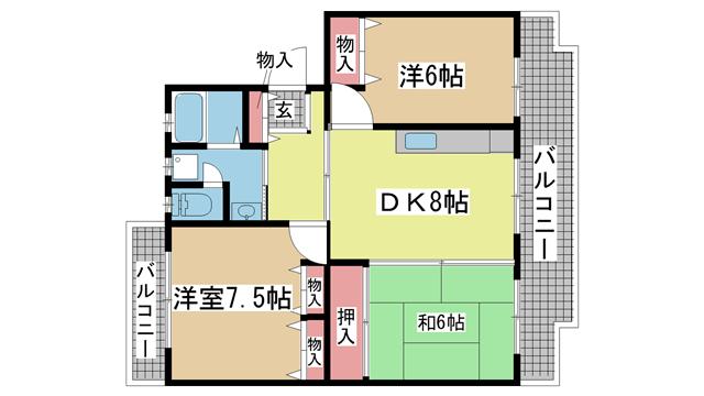 神戸市西区学園西町の賃貸物件間取画像