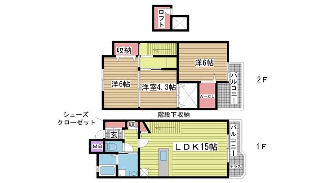 神戸市北区谷上東町の賃貸物件間取画像