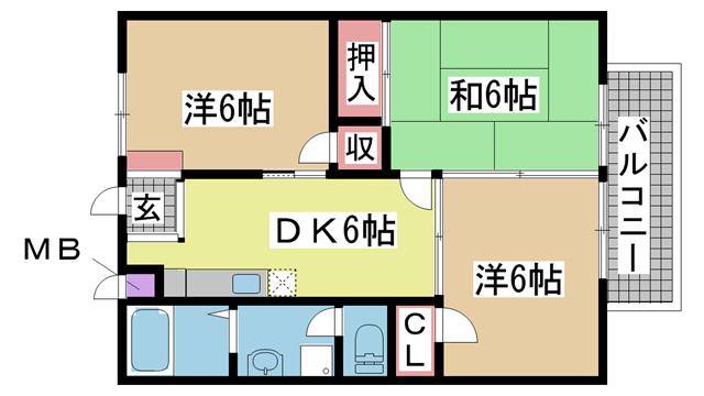 神戸電鉄三田線道場南口の賃貸物件間取画像