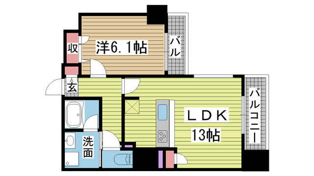 神戸市兵庫区新開地(JR東海道本線(近畿)神戸駅)のマンション賃貸物件 間取画像