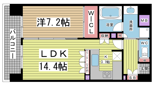 神戸市中央区磯辺通(JR東海道本線(近畿)三ノ宮駅)のマンション賃貸物件 間取画像
