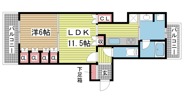 神戸市中央区下山手通(JR東海道本線(近畿)三ノ宮駅)のマンション賃貸物件 間取画像