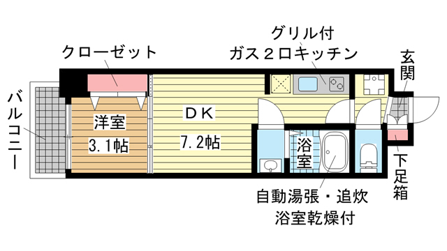 神戸市兵庫区浜崎通(JR山陽本線兵庫駅)のマンション賃貸物件 間取画像