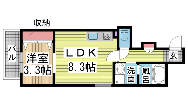 神戸市中央区花隈町(JR東海道本線(近畿)元町駅)のマンション賃貸物件 間取画像