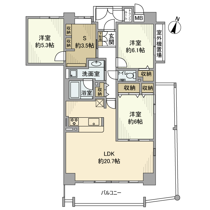 神戸市灘区桜口町(JR東海道本線(近畿)六甲道駅)のマンション賃貸物件 間取画像