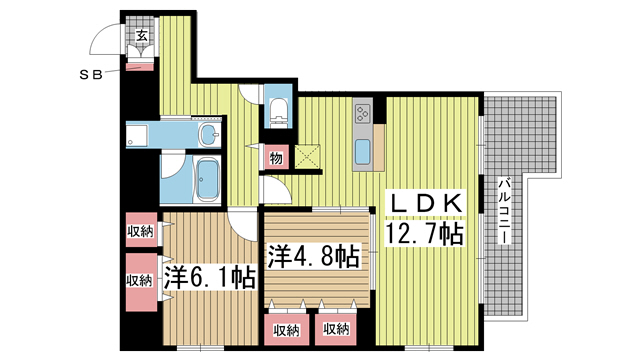 神戸市中央区磯辺通(JR東海道本線(近畿)三ノ宮駅)のマンション賃貸物件 間取画像