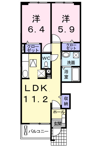 神戸市西区二ツ屋(神戸市営地下鉄線西神中央駅)のアパート賃貸物件 間取画像