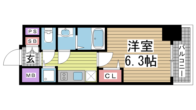 神戸市兵庫区新開地(JR東海道本線(近畿)神戸駅)のマンション賃貸物件 間取画像