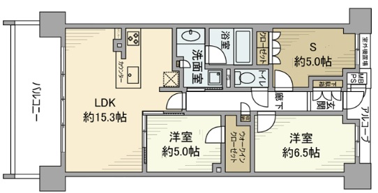 神戸市中央区下山手通(神戸高速線花隈駅)のマンション賃貸物件 間取画像