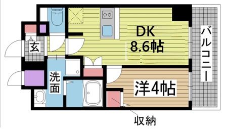 神戸市中央区琴ノ緒町(JR東海道本線(近畿)三ノ宮駅)のマンション賃貸物件 間取画像