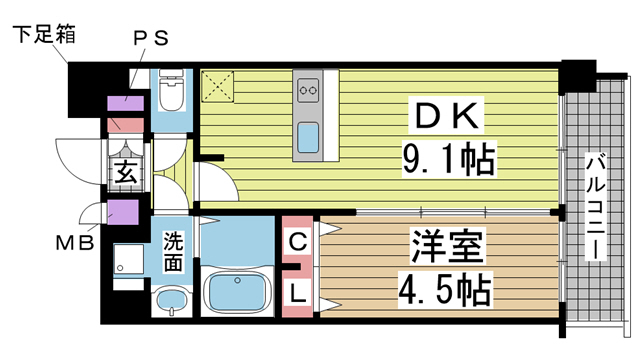 神戸市中央区筒井町(JR東海道本線(近畿)三ノ宮駅)のマンション賃貸物件 間取画像