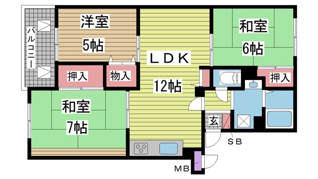 神戸市兵庫区平野町(神戸市営地下鉄線大倉山駅)のアパート賃貸物件 間取画像