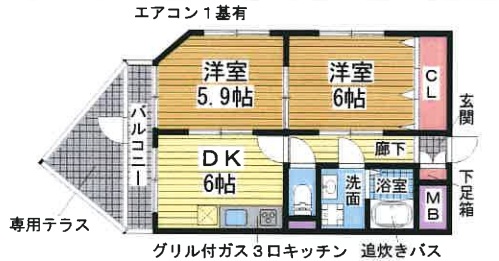 神戸市兵庫区神田町(神戸市営地下鉄線大倉山駅)のマンション賃貸物件 間取画像