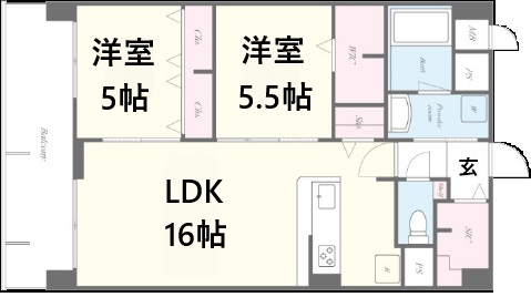 神戸市東灘区北青木(阪神本線青木駅)のマンション賃貸物件 間取画像