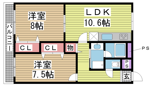 神戸市北区鈴蘭台西町(神戸電鉄粟生線鈴蘭台西口駅)のマンション賃貸物件 間取画像