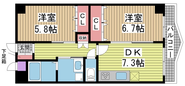 神戸市灘区大内通(JR東海道本線(近畿)摩耶駅)のマンション賃貸物件 間取画像