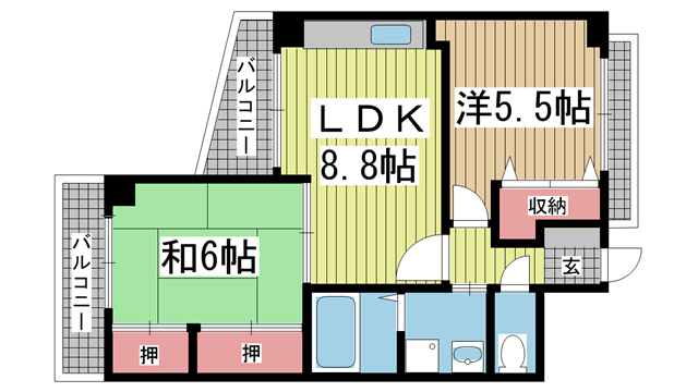 神戸市灘区岩屋北町(JR東海道本線(近畿)灘駅)のマンション賃貸物件 間取画像
