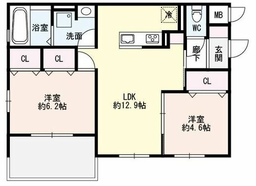 神戸市須磨区衣掛町(JR山陽本線須磨海浜公園駅)のアパート賃貸物件 間取画像