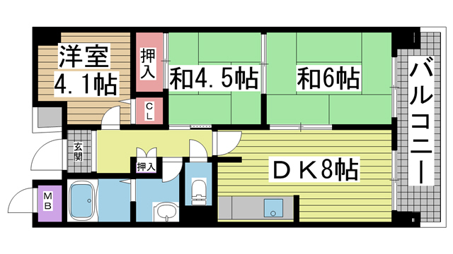 神戸市灘区岩屋北町(JR東海道本線(近畿)灘駅)のマンション賃貸物件 間取画像