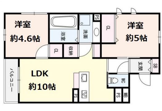 神戸市灘区大和町(JR東海道本線(近畿)六甲道駅)のアパート賃貸物件 間取画像