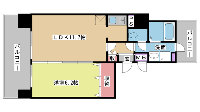 神戸市兵庫区湊町(神戸高速線新開地駅)のマンション賃貸物件 間取画像
