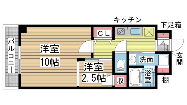 神戸市中央区日暮通(JR東海道本線(近畿)三ノ宮駅)のマンション賃貸物件 間取画像