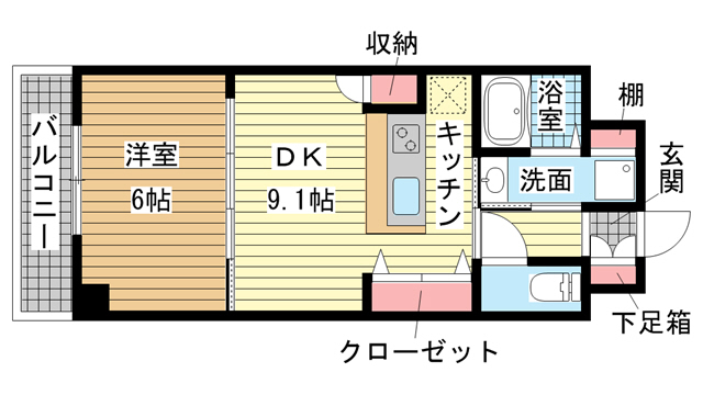 神戸市中央区日暮通(JR東海道本線(近畿)三ノ宮駅)のマンション賃貸物件 間取画像