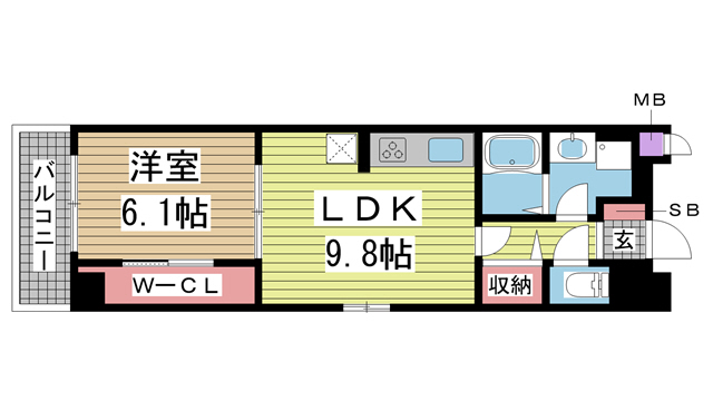 神戸市長田区若松町(JR山陽本線鷹取駅)のマンション賃貸物件 間取画像
