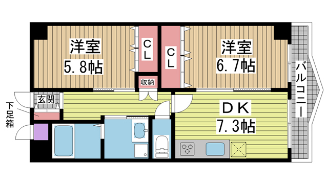 神戸市灘区大内通(JR東海道本線(近畿)摩耶駅)のマンション賃貸物件 間取画像
