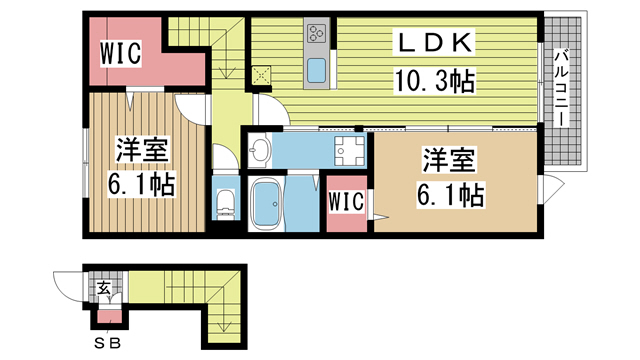 神戸市北区鈴蘭台北町(神戸電鉄粟生線鈴蘭台駅)のアパート賃貸物件 間取画像
