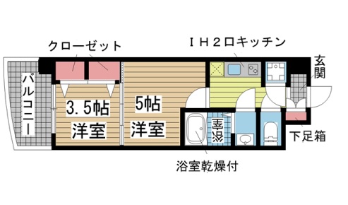 神戸市兵庫区荒田町(JR東海道本線(近畿)神戸駅)のマンション賃貸物件 間取画像