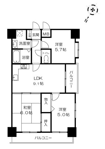 神戸市兵庫区三川口町(JR山陽本線兵庫駅)のマンション賃貸物件 間取画像
