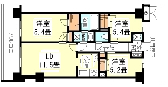 神戸市東灘区深江南町(阪神本線芦屋駅)のマンション賃貸物件 間取画像
