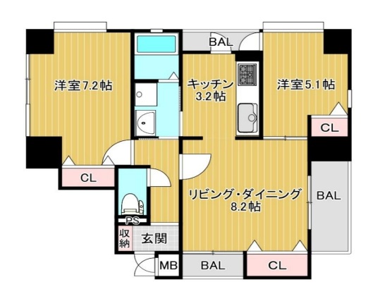 神戸市中央区古湊通(神戸高速線高速神戸駅)のマンション賃貸物件 間取画像