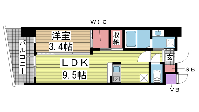 神戸市兵庫区荒田町(JR東海道本線(近畿)神戸駅)のマンション賃貸物件 間取画像