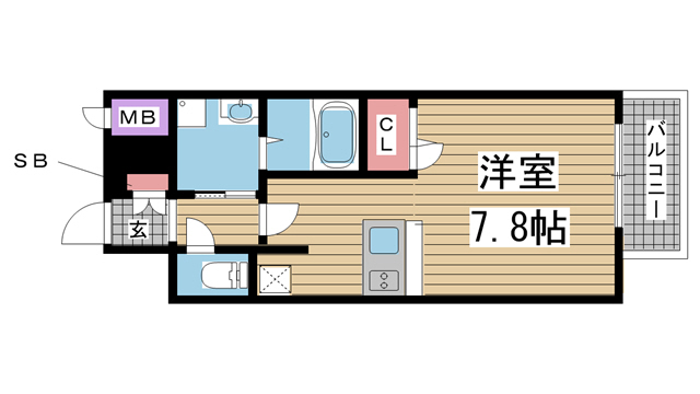 神戸市中央区二宮町(JR東海道本線(近畿)三ノ宮駅)のマンション賃貸物件 間取画像