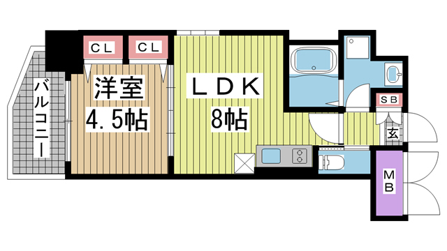 神戸市中央区加納町(JR東海道本線(近畿)三ノ宮駅)のマンション賃貸物件 間取画像