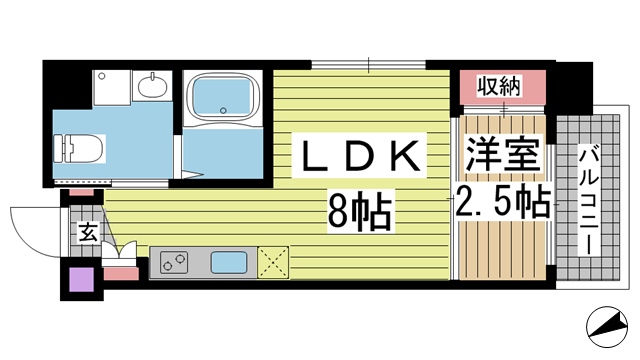 神戸市兵庫区西橘通(JR東海道本線(近畿)神戸駅)のマンション賃貸物件 間取画像