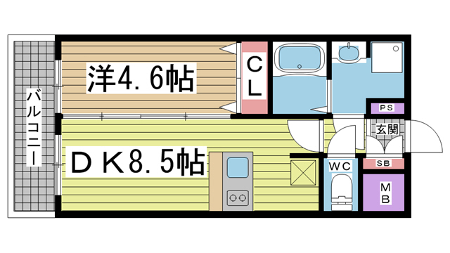 神戸市中央区橘通(JR東海道本線(近畿)神戸駅)のマンション賃貸物件 間取画像
