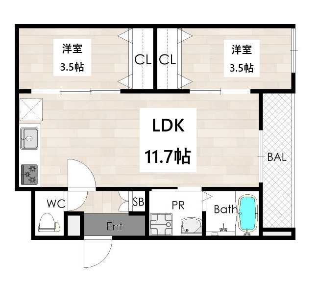 神戸市兵庫区神田町(神戸市営地下鉄線大倉山駅)のアパート賃貸物件 間取画像