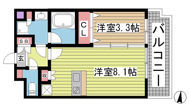 神戸市灘区琵琶町(JR東海道本線(近畿)六甲道駅)のマンション賃貸物件 間取画像