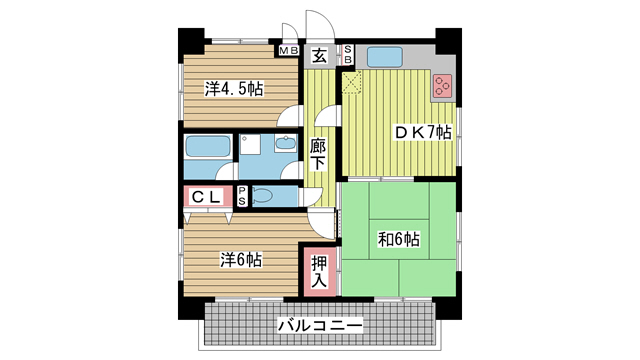 神戸市中央区若菜通(JR東海道本線(近畿)三ノ宮駅)のマンション賃貸物件 間取画像