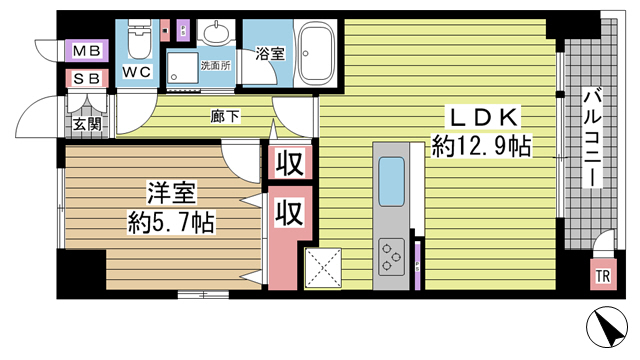 神戸市兵庫区湊町(JR東海道本線(近畿)神戸駅)のマンション賃貸物件 間取画像