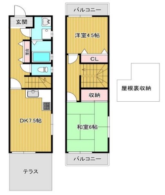 神戸市兵庫区荒田町(神戸電鉄有馬線湊川駅)のテラスハウス賃貸物件 間取画像