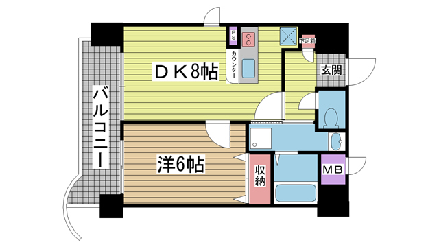 神戸市中央区浜辺通(JR東海道本線(近畿)三ノ宮駅)のマンション賃貸物件 間取画像
