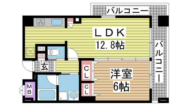神戸市中央区相生町(JR東海道本線(近畿)神戸駅)のマンション賃貸物件 間取画像