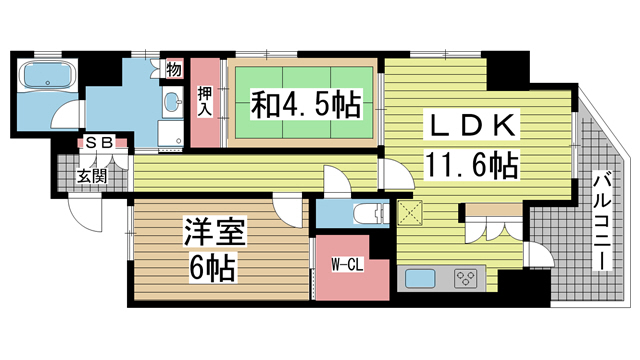 神戸市中央区元町通(JR東海道本線(近畿)神戸駅)のマンション賃貸物件 間取画像