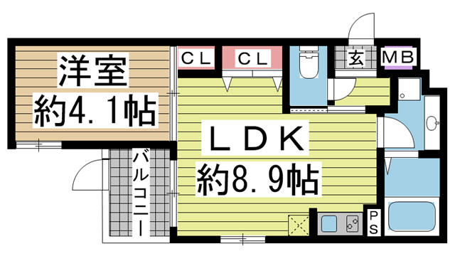 神戸市中央区熊内町(神戸市営地下鉄線新神戸駅)のアパート賃貸物件 間取画像