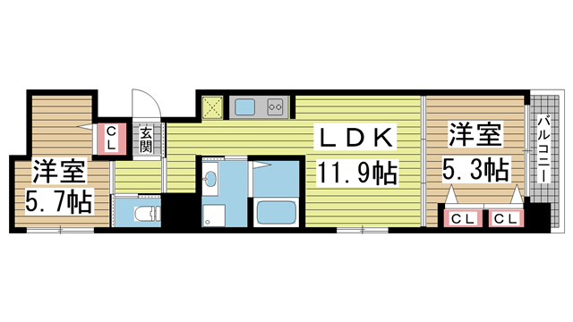 神戸市中央区磯辺通(JR東海道本線(近畿)三ノ宮駅)のマンション賃貸物件 間取画像