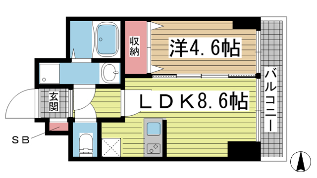 神戸市中央区八雲通(JR東海道本線(近畿)三ノ宮駅)のマンション賃貸物件 間取画像